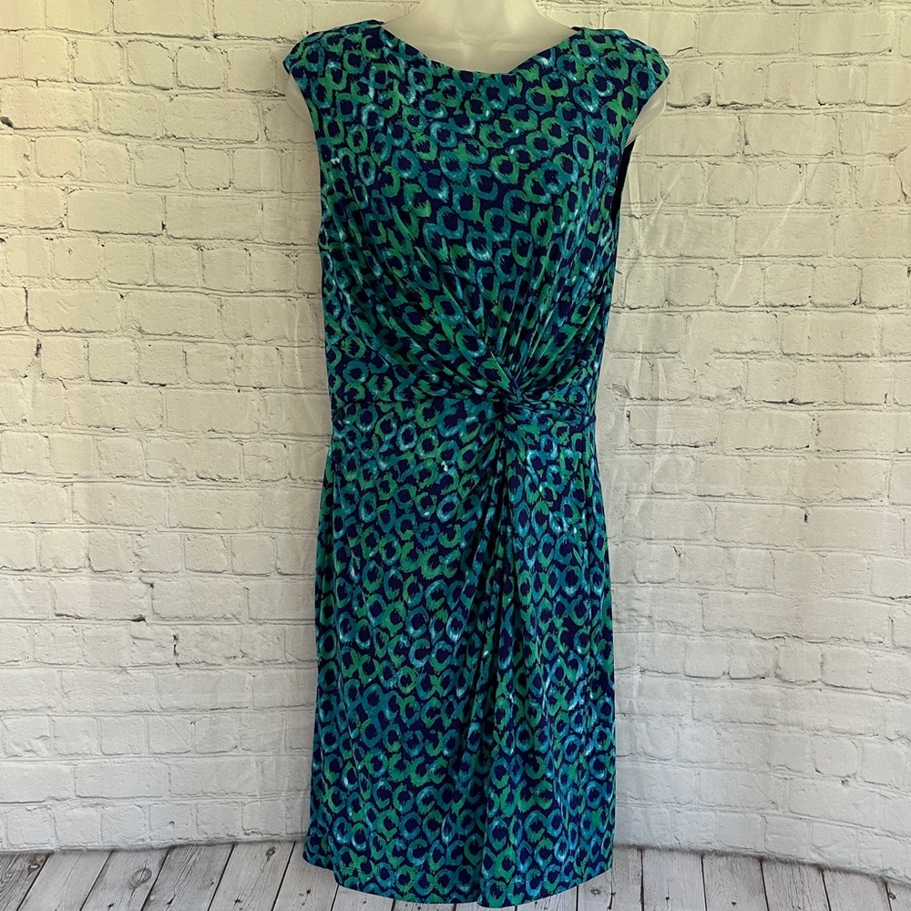 Lauren Ralph Lauren Sleeveless Blue-Green Twist Front Sheath Dress